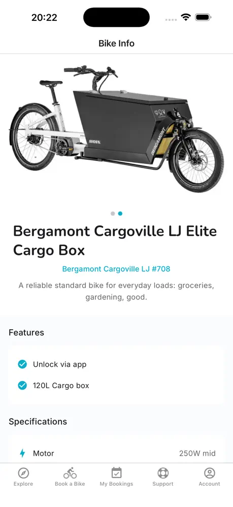 Bike details with photo and specifications